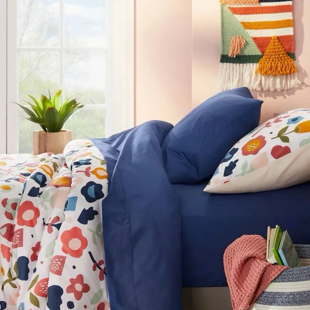 Pillowfort Full Cotton Sheet Set Navy 220TC OEKO-TEX New Missing Sham